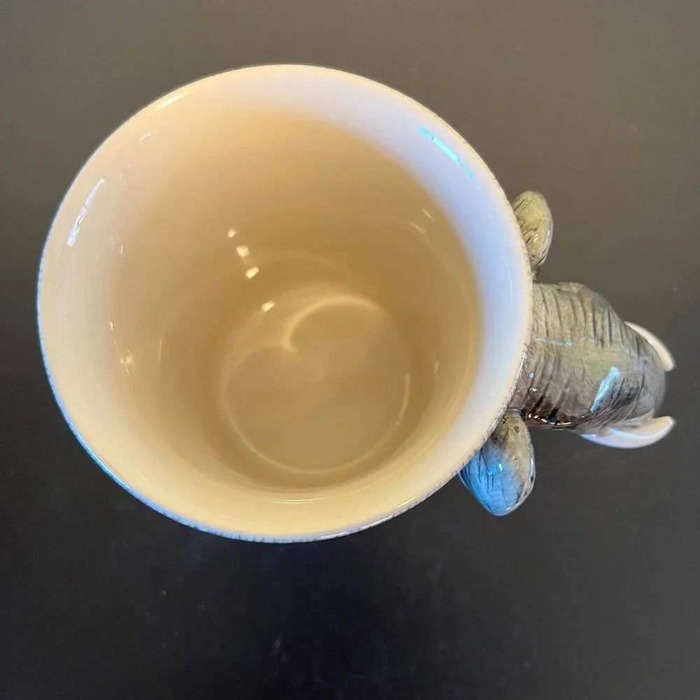 PIER 1 IMPORTS 3-D Hand Painted Stoneware Elephant Mug Cup Elephant Head Handle
